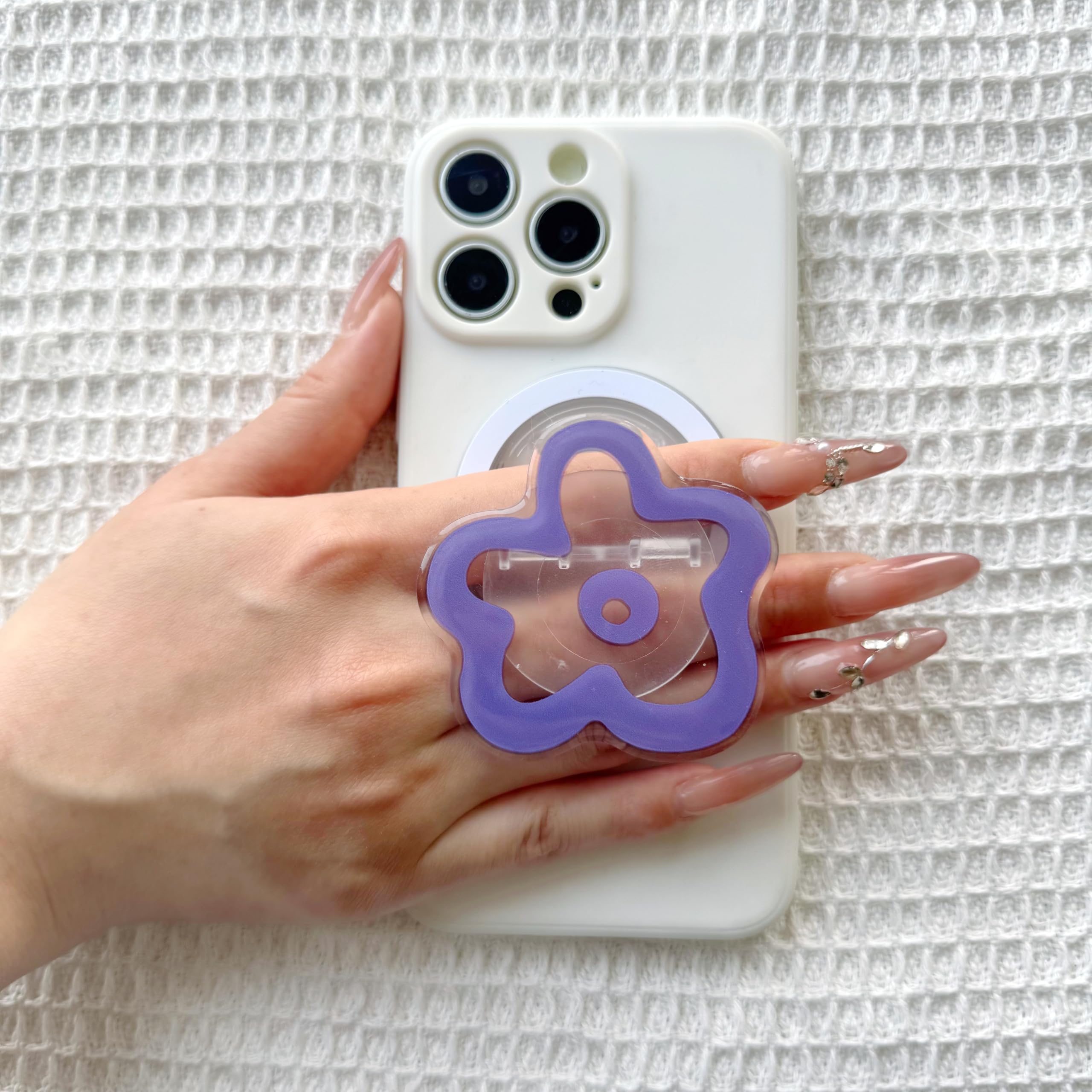 Phone Grip Compatible With Magsafe - Cute Flower Series Transparent Acrylic Collapsible Design Magnetic Phone Grip Include Magne